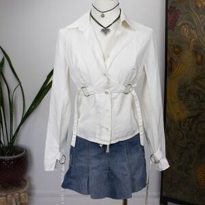 Vintage Amaya Arzuaga White O-Ring Harness Button Down Shirt Size 40